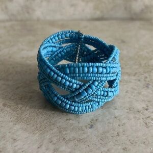 Vintage Glass Seed Bead Handcrafted Braided Wire Cuff Bracelet